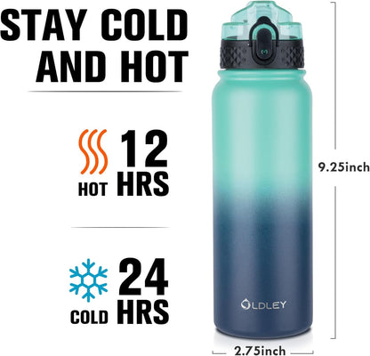 Insulated Water Bottle 20Oz for Adults Kids Stainless Steel Water Bottles with Straw/Chug/Carabiner 3 Lids Fruit Strainer Double Wall Vacuum Wide Mouth BPA Free Leak-Proof for School Travel3
