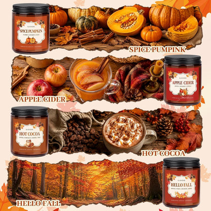 Fall Candles Gift Set with Wreath, 4 Pack, 7 Oz Each5