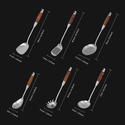 Kitchen Utensils Set with Wood Handle, 6 Pieces Stainless Steel Utensils Set, Metal Cooking Utensils Set, Non-Stick and Heat Resistant2