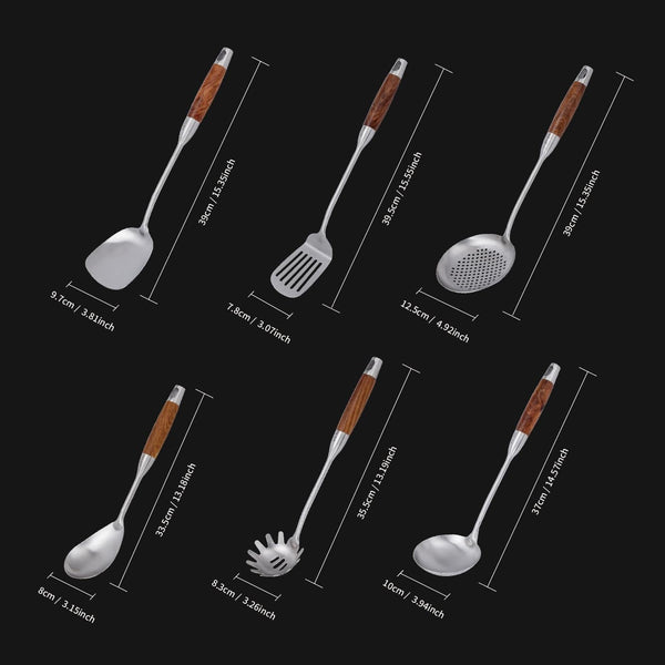 Kitchen Utensils Set with Wood Handle, 6 Pieces Stainless Steel Utensils Set, Metal Cooking Utensils Set, Non-Stick and Heat Resistant2
