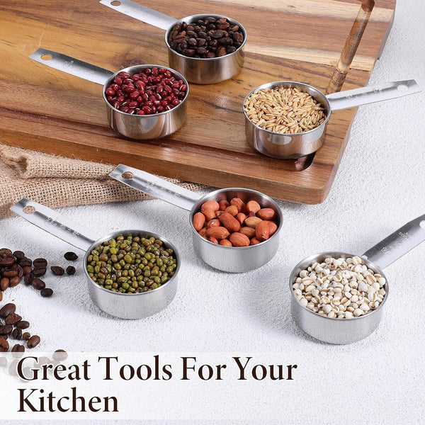 10 Pcs 1/4 Cup Scoop, 60Ml/2Oz Stainless Steel Measuring Spoons Metal Measuring Cups with Ergonomic Handles for Dry Liquid Ingredients Precise Baking Cooking Kitchen Tools, Dishwasher Safe​​2