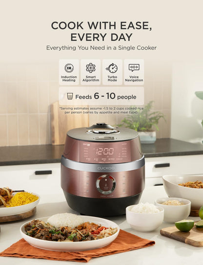 CUCKOO CRP-JHR1009F | 10-Cup (Uncooked) Induction Heating Pressure Rice Cooker | 19 Menu Options, Auto-Clean, Voice Guide, Made in Korea | Copper | Large 10-Cup Uncooked Capacity, Nonstick Inner Pot, 17 Menus, 12-20 Minute Turbo White Rice, Auto Clean, Ma2