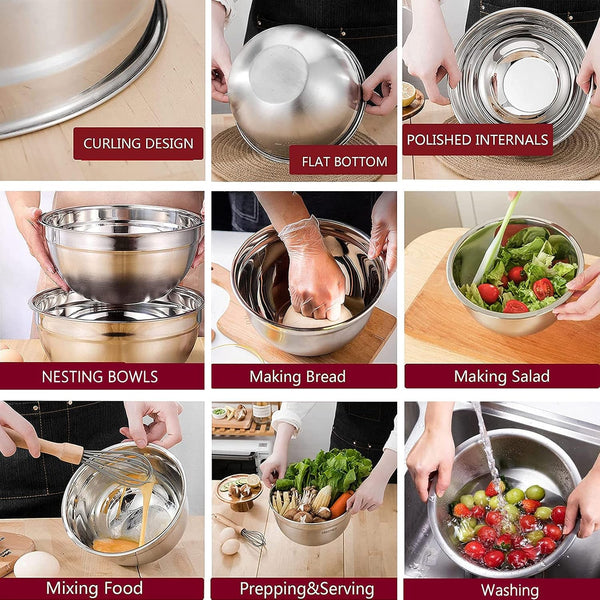 Mixing Bowls Set, 22PCS Large Stainless Steel Mixing Bowl with Lids Set, Large Nesting Bowls 7/6/4.5/3.5/2.5QT, Measuring Cups and Spoons Baking Storage Metal Bowl for Kitchen Prep Supplies3