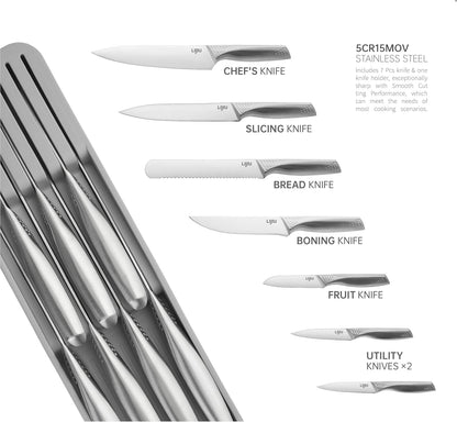 Kitchen Knife Set 7 Pcs & Horizontally Knives Case, Crafted from High Carbon 5Cr15Mov Stainless Steel and Food-Grade Polypropylene. (7)2