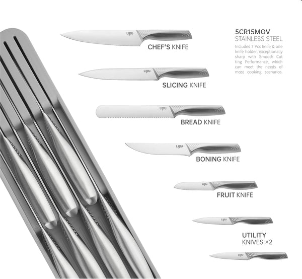Kitchen Knife Set 7 Pcs & Horizontally Knives Case, Crafted from High Carbon 5Cr15Mov Stainless Steel and Food-Grade Polypropylene. (7)2