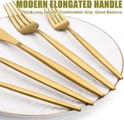 40 Piece Gold Silverware Set for 8,  Stainless Steel Flatware Set, Gold Cutlery Set Utensils Set, Tableware Include Forks Knives Spoons for Home Kitchen Restaurant Wedding, Satin Finish4