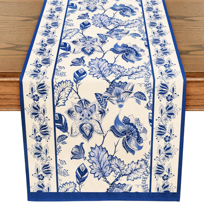 Blue Floral Table Runner - 13 X 72 Inch - Seasonal Spring Summer Farmhouse Indoor Kitchen Anniversary Wedding Dining Table Decorations for Home Party1