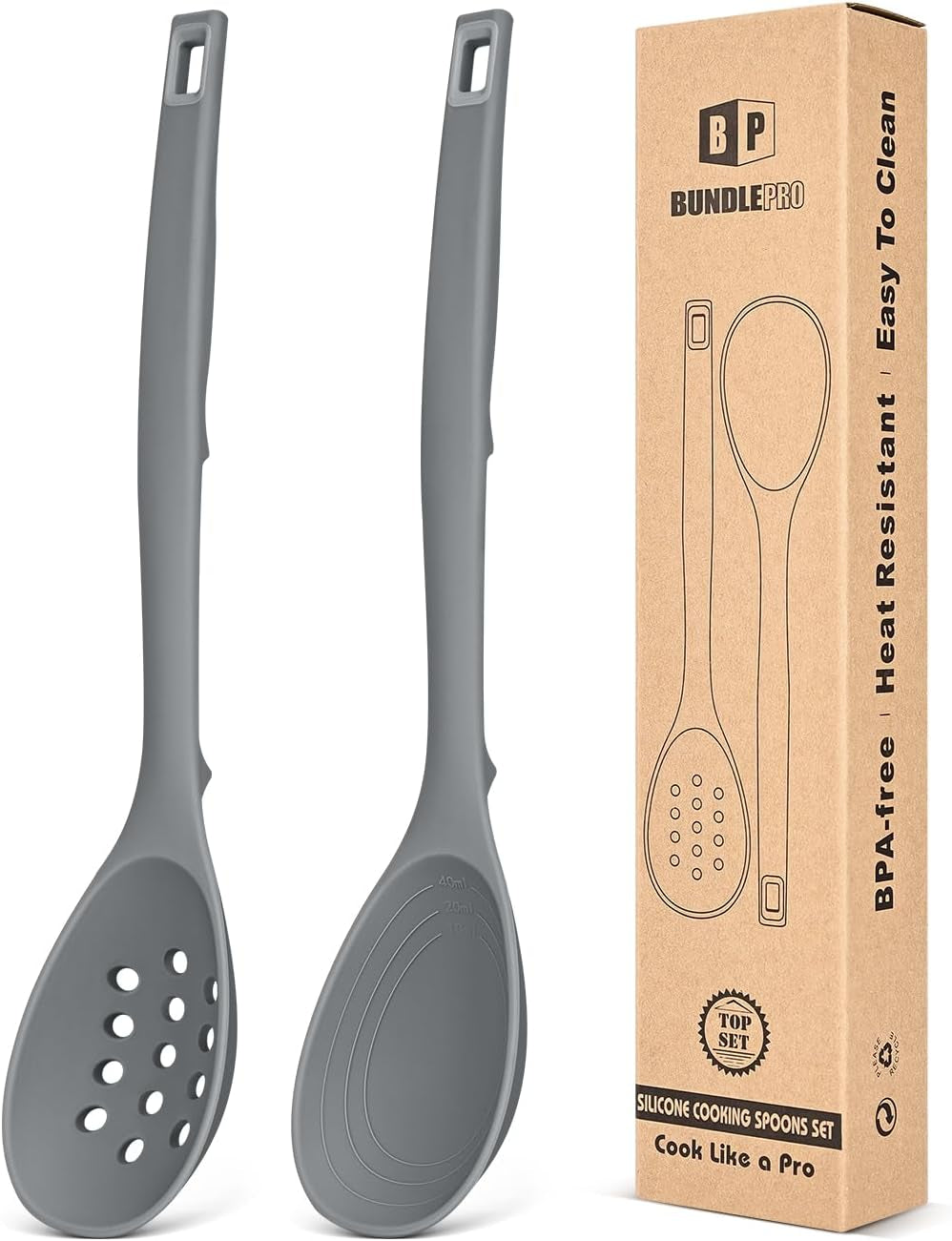 pack-of-2-silicone-cooking-spoons-non-stick-solid-kitchen-spoon-with-measuring-marks-back-hooks-heat-resistant-silicone-slotted-spoon-for-cooking-mixing-stirring-serving-gray