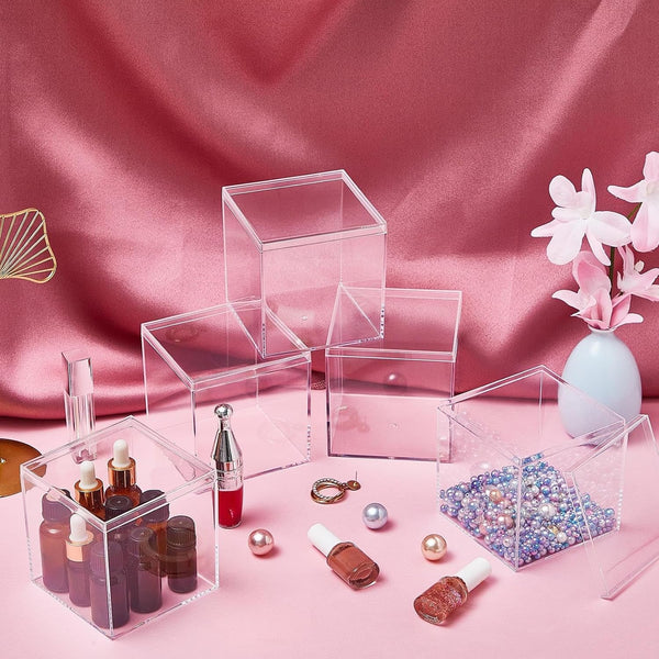 12 Pcs Clear Acrylic Boxes with Lid,Square,3 X 3 X 35