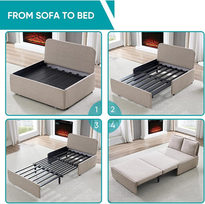 43" W Twin Size Pull Out Sleeper Sofa Bed Couch with Pullout Beds, 2 in 1 Convertible Linen Sleepers Single Sofas Chair with Pillows and Foldable Mattress for Small Space Apartment Loft, Beige8