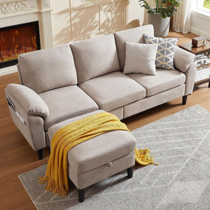 80" Convertible Sectional Sofa, Small L Shaped 3 Seat Couch with Reversible Storage Chaise, Modern Polyester Fabric Sofa Couches for Living Room, Apartment and Small Space, Beige1