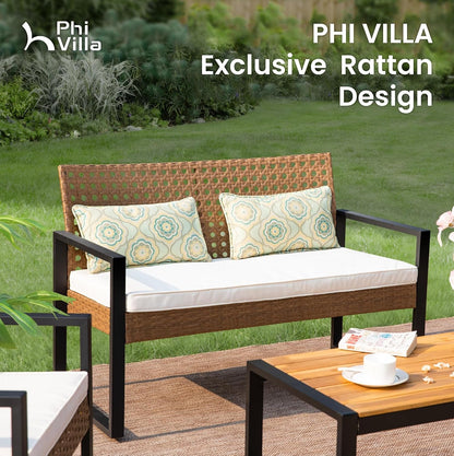 4 Piece Brown Wicker Patio Furniture Set with Beige(Round Hole)4