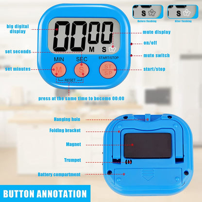 6 Pack Multi-Function Electronic Timer - Magnetic Digital Timers Big LCD Display the Loud/Silent Switch Countdown Timer Extensively Use in Break Time, Cooking,Gym, Meeting, Classroom6