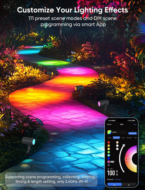Smart Landscape Lighting Kit 12W, 2 Pack Outdoor Spot Lights RGBCW4