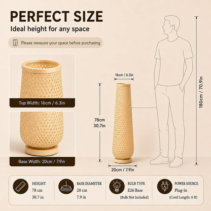 Boho Style Bamboo Woven Floor Lamp for Living Room,36 In,Cozy Decor | Handcrafted Wicker Shade,Unique Shadow Pattern,No Assembly Required,3000K Warm Ambient Lighting,Suit for Bedroom Corner5