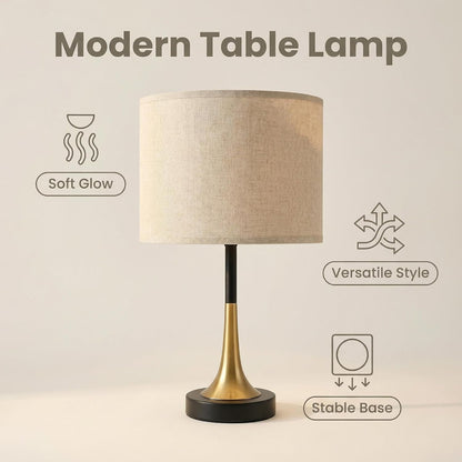 16.5'' Modern Table Lamps Set of 2 with Gold Metal Base and Linen Shade, Mid-Century Bedside Nightstand Lamps for Living Room and Bedroom(Bulb NOT Included)7