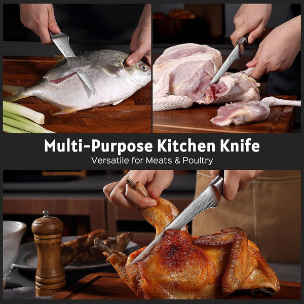 Boning Knife 6 Inch, Super Sharp Fillet Knife, German High Carbon Stainless Steel Deboning Knives, Professional Boning Knives for Meat Poultry Chicken, Pakkawood Handle with Gift Box7