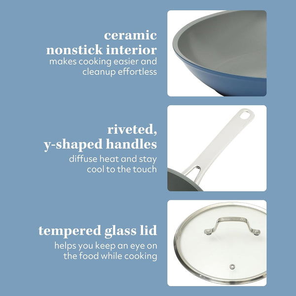 Sur La Table Kitchen Essentials Cool Commune Hard Anodized 10 Piece PFA Free Ceramic Non Stick Interior Forged Durable Aluminum Pots and Pans Cookware Set - Blue - Induction Compatible4