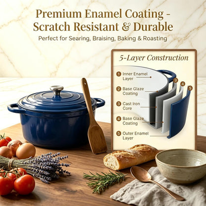 5-Piece Navy Blue Enameled Cast Iron Cookware Set | Includes 8" Frying Pan, 10" Skillet, 2.8QT and 3.5QT Dutch Ovens, and 4.7QT Casserole.4
