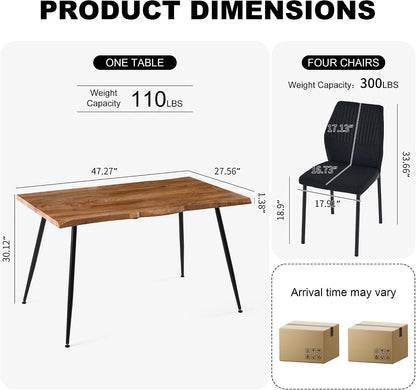 Dining Table Set for 4, Modern Wood Irregular Rectangle Dining Table, Linen Fabric Dining Chairs 4,Table and Chairs Set of 4 for Kitchen Dining Room, Black7