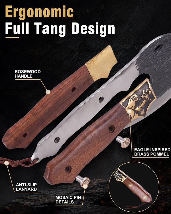 Viking Cleaver Knife, Hand Forged Eagle Style Kitchen Axe, Birthday Gifts7