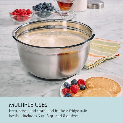 Stainless Steel Mixing Bowls Set of 3-3 Qt, 5 Qt, 8 Qt Nesting Bowls with Nonslip Silicone Bases, Dishwasher Safe, Rust Resistant for Kitchen Prep, Serving, and Food Storage4