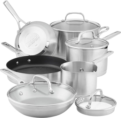 Kitchenaid Stainless Steel 3-Ply Base Cookware Induction Pots and Pans Set, 10-Piece, Brushed Stainless Steel1