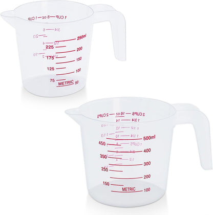 2 Pack Measuring Cup Set, 250Ml (1-Cup) and 500Ml (2-Cup) | Plastic Liquid Measuring Cups- Baking, Cooking, Mixing & Measuring Cups, Essential Kitchen Tools1