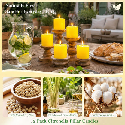 Citronella Candles Outdoor, Soy Wax Pillar Candles, 12 Pack2