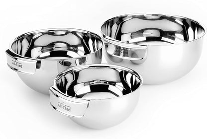 All-Clad Kitchen Accessories Stainless Steel Mixing Bowls Set 1.5, 3, 5 Quart Metal Mixing Bowls Silver1