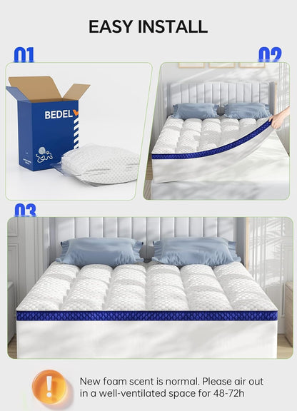 Dorm Room Essentials Twin XL Mattress Topper for Students Back to School | Viscose Derived from Bamboo, Soft Topper for Pressure Relief with Elastic Deep Pockets, Shredded Memory Foam Filling10