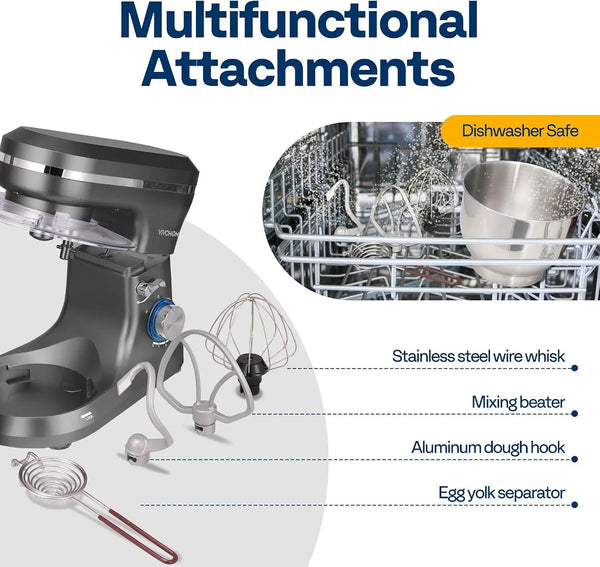 4.75 Quart Stand Mixer, 8 Speed Kitchen Electric Food Mixer, Household Stand Mixer for Baking, Cake, Bread with Beater, Dough Hook, Wire Whip and Egg Separator, Gray7