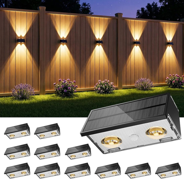 Solar Fence Lights, 12 Pack up and down Solar Lights Outdoor Waterproof, 8 Colors Lens LED Dusk to Dawn Wall Lights for Fence, Patio, Deck, Backyard, Garden1