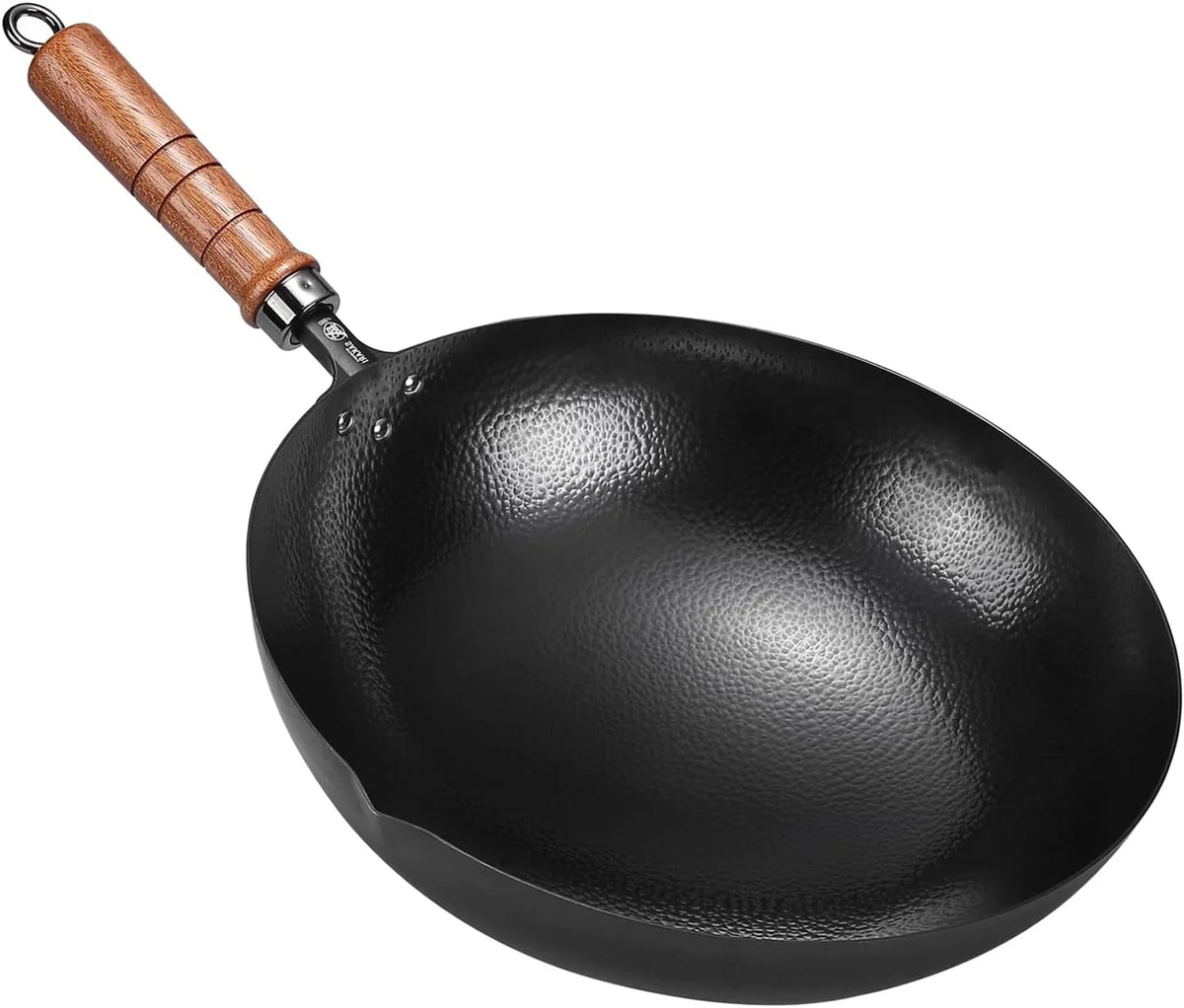 12-6-inch-hand-hammered-wrought-iron-wok-round-bottom-99-8-iron-content-4-1-inch-deep-bowl-seasoning-ready-surface-fish-scale-texture-grooved-sapele-handle
