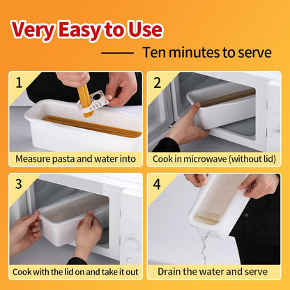 Microwave Pasta Cooker with Strainer Lid & Built-In Measuring Card | Quickly Cook 1-4 Servings-No Mess, Sticking or Waiting for Boil, Pasta Cooker in Microwave for Dorm, Rv,Kitchen & Quick Meals4