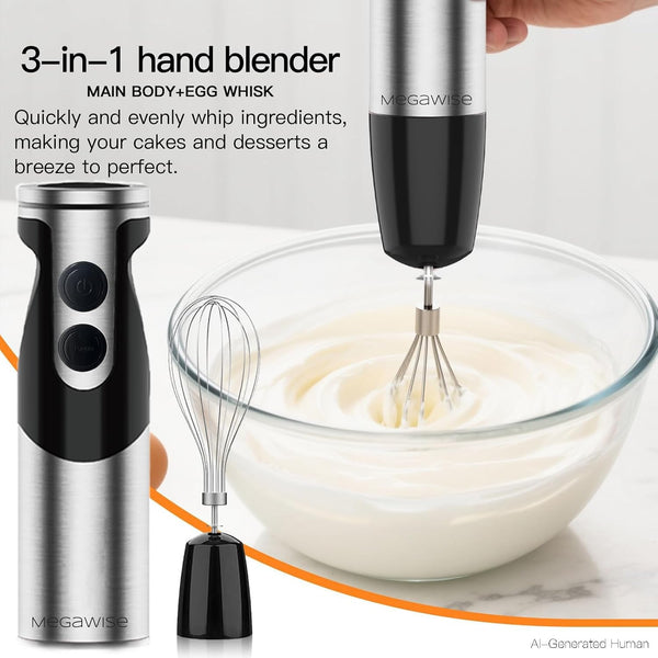 Hand Blender, Immersion Blender Handheld 12-Speed with 80% Sharper Blades, Titanium Reinforced Stainless Steel 3-In-1 Immersion Blender,Includes Whisk and Milk Frother (3-In 1 Black)8