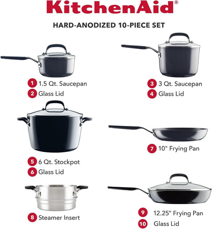 Kitchenaid Hard Anodized Nonstick Cookware/Pots and Pans Set, 10 Piece - Matte Black2