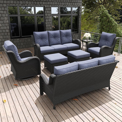 7 Pieces Outdoor Patio Furniture Set, Rattan Wicker Sectional Swivel Rocker Chairs Sets with Ottomans, Swivel Glider Chairs and Coffee Table1