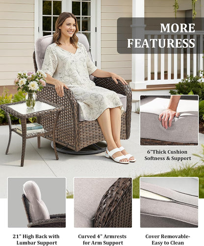 10-Piece Luxury Patio Furniture Set with 42.5" Fire Pit Table, Outdoor Wicker Sofa Couch & Swivel Rocker Chairs with 6-Inch Thick Cushion, Conversation Set for Poolside, Deck & Yard - Beige7