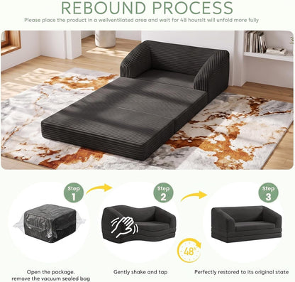 Convertible Sofa Bed, Boneless Loveseat Sleeper Folding Couch Bed with Backrest, 2 in 1 Bean Bag Chair to Floor Sofa Lounger, Comfy Fold Out Couch for Bedroom & Living Room, Black6