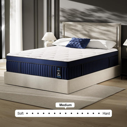 14 Inch King Mattress with Ice Silk Cover, Euro Top Hybrid Gel Memory Foam with 7-Zone Individually Wrapped Coils, Medium Firm King Size Mattress for Pressure Relief6
