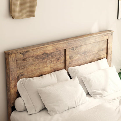 Wood Platform Bed Frame, Queen Bed Frame with Headboard, Dark Brown7