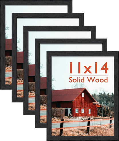 Solid Wood 11X14 Picture Frame 5 Pack, Black Wood Grain 14X11 Inch1