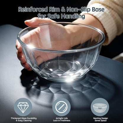 5‑Piece Glass Mixing Bowls Set with Airtight Lids, Gray5