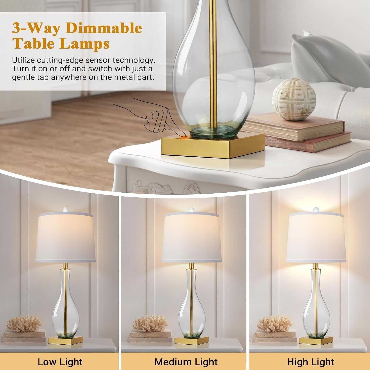 27-glass-table-lamps-with-usb-ports-touch-dimming-nightstand-lamps