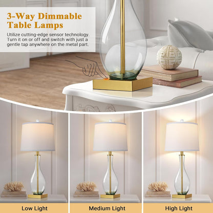 27" Glass Table Lamps with USB Ports, Touch Dimming Nightstand Lamps2