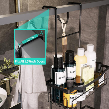 Hanging Shower Caddy over the Door with Soap Holder, No Drilling Adhesive Shower Organizer with 11 Hooks, Rustproof & Waterproof 304 Stainless Steel Bathroom Shelves - Black4