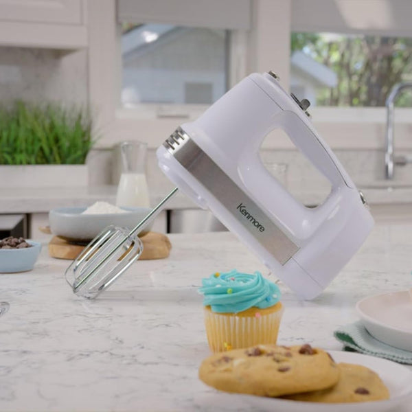 Kenmore 5-Speed Hand Mixer/Blender, 250 Watts, with Beaters, Dough Hooks, Liquid Blending Rod, Automatic Cord Retract, Burst Control, and Clip-On Accessory Storage2