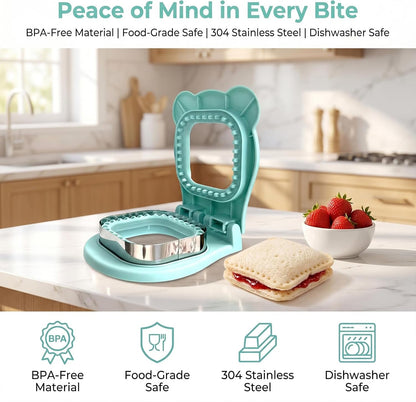 Crustless Sandwich Cutter and Sealer, 3.7 Inch Square | Shape Maker for Kids Lunch, Breakfast & Lunchboxes, Light Blue4