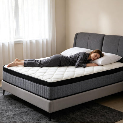 12-Inch Twin Mattress,Memory Foam and Spring Hybrid Mattress, Medium Firmness, Lumbar Support, Suitable for Home Bedrooms and Hotels, Boxed, with Pressure Relief and Sound Insulation Features1